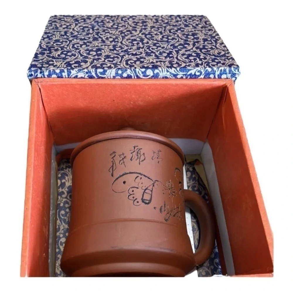Chinese Lidded Clay Teacup Bottom Stamp 3x3 1/2 Storage Box